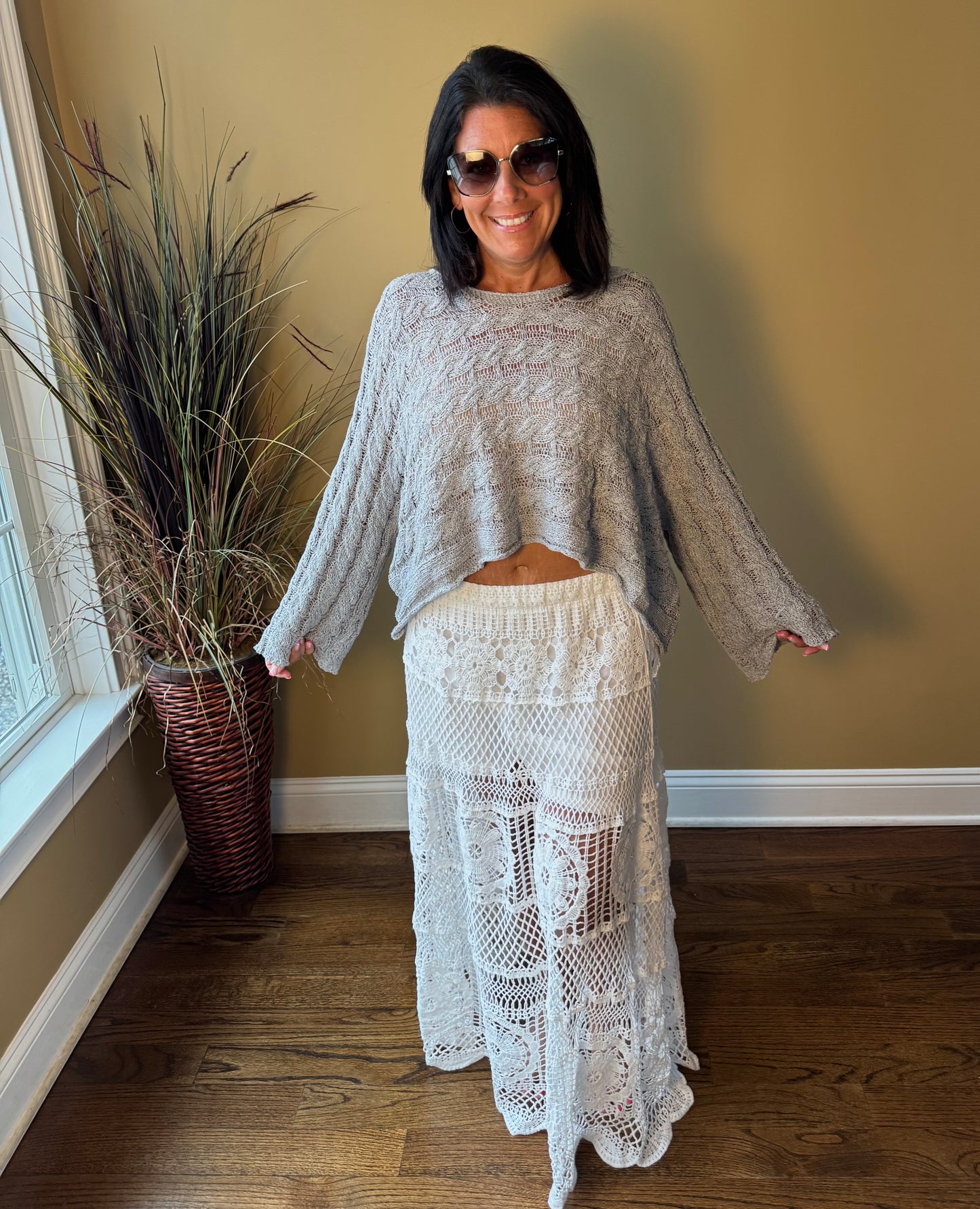 Summer Nights Twisted Cable Top-Gray