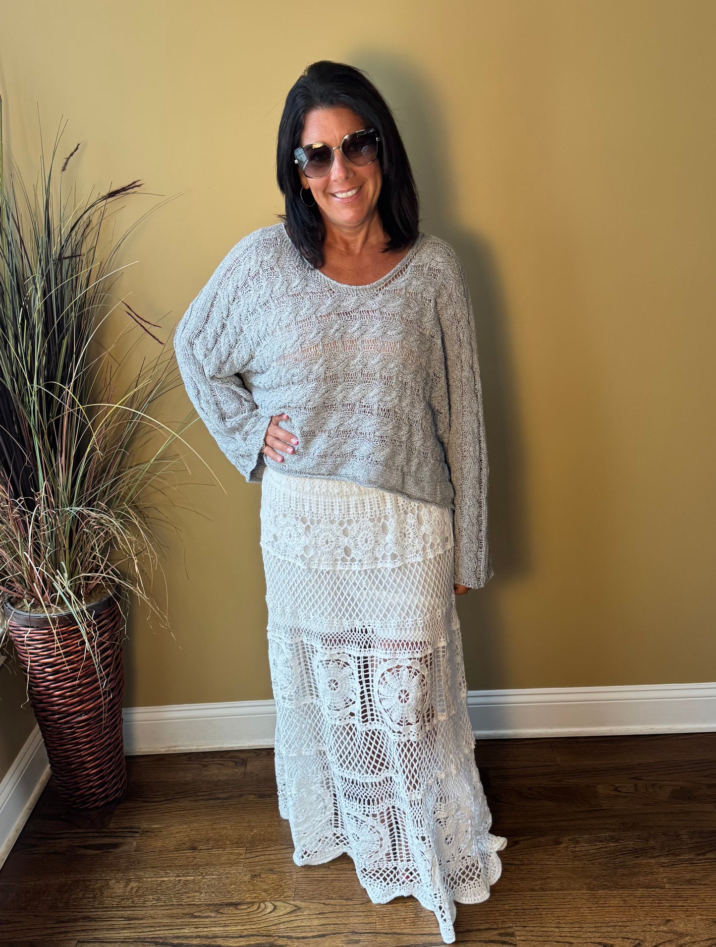 Summer Nights Twisted Cable Top-Gray