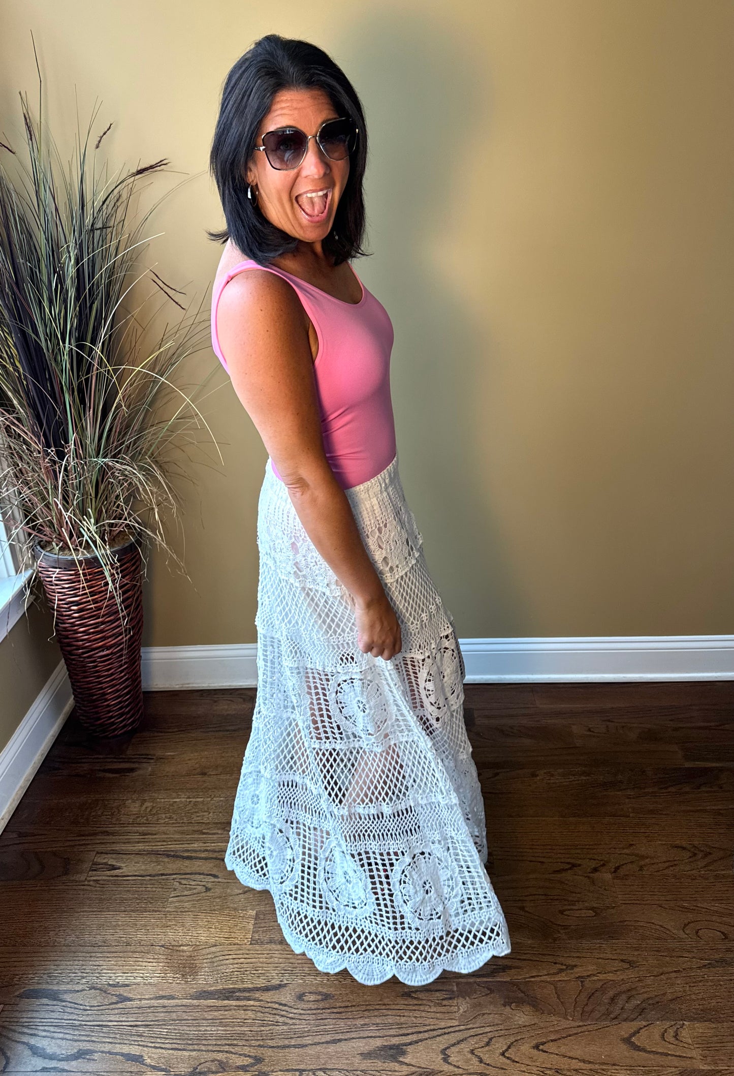 Cayman Crochet Long Flare Skirt