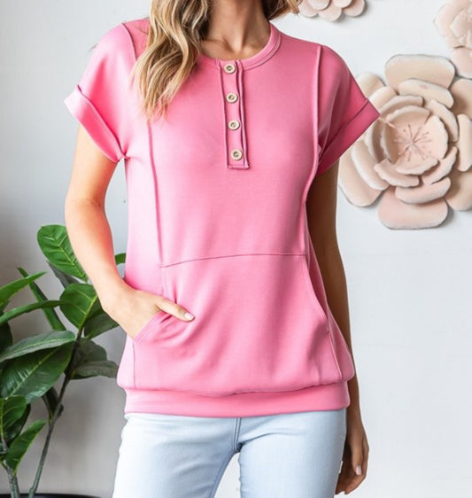 “Bubblegum” Plus Size Short Sleeve Button Down Top