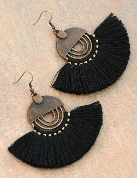 Free Spirit Boho Chic Fan Shaped Tassel Earrings