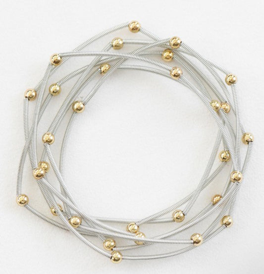 The Sasha Stretchy Layered Guitar String Bracelets Sets/silver