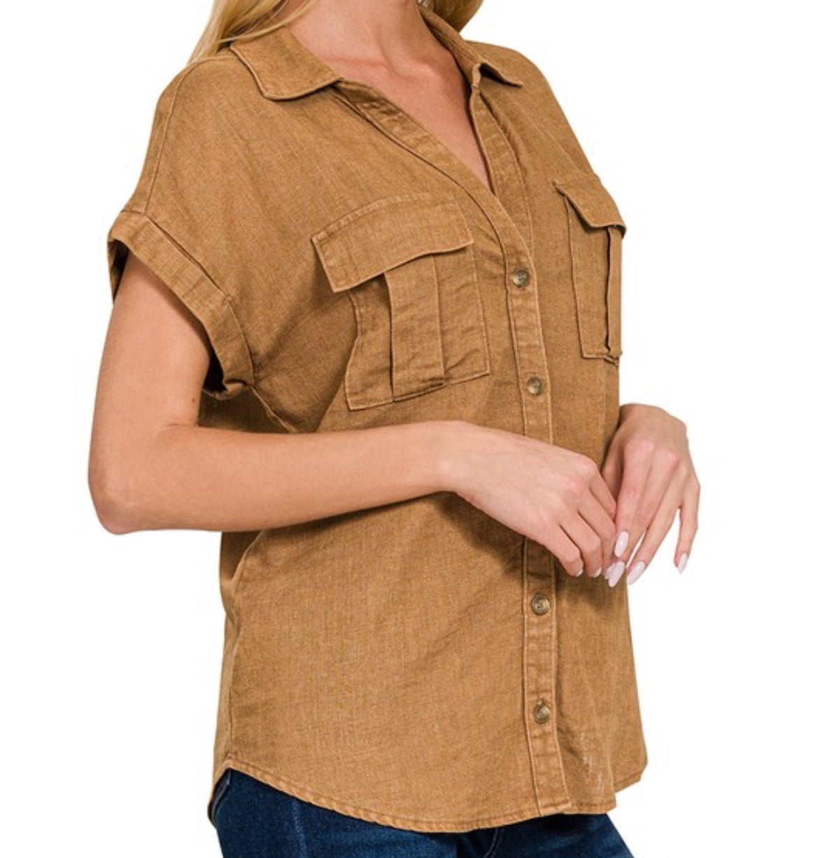 Lovera Linen Shirt/dark camel
