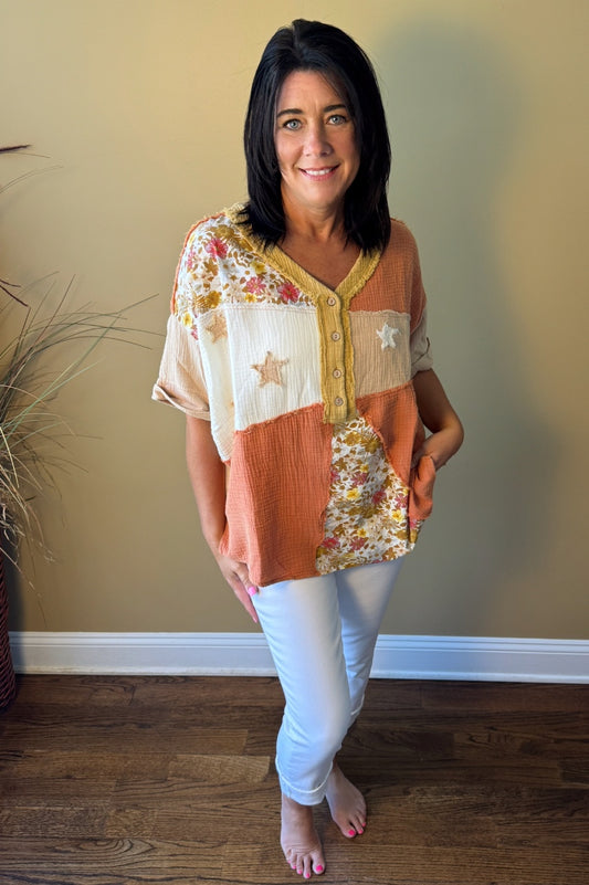 Chai Latte Patchwork Top