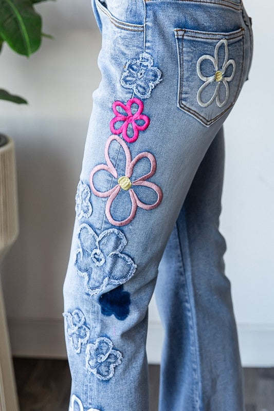 Forget Me Not Flower Denim Jeans