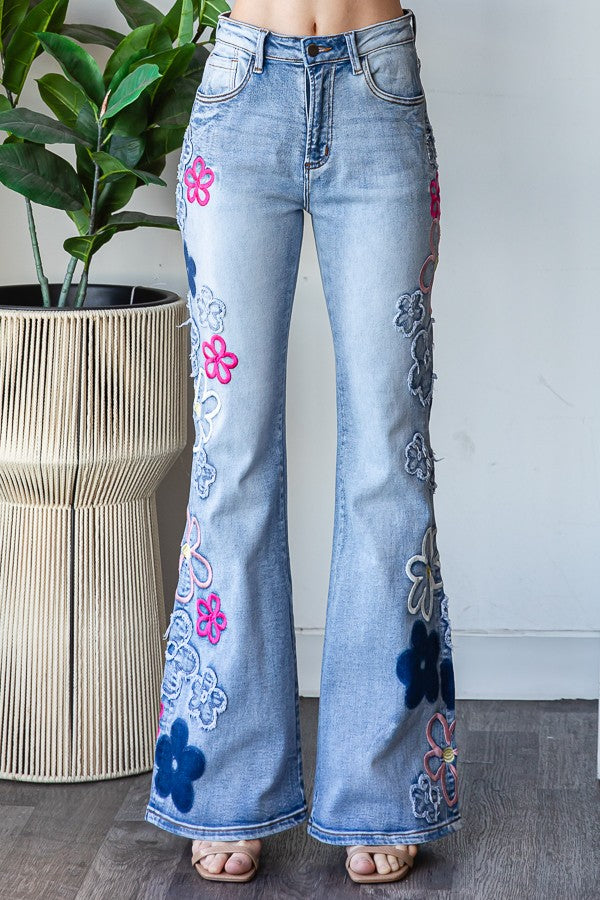 Forget Me Not Flower Denim Jeans